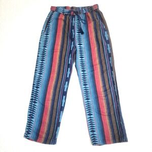 Earthbound Trading Co Womens Medium Pants Cotton Striped Boho Elastic Waist
